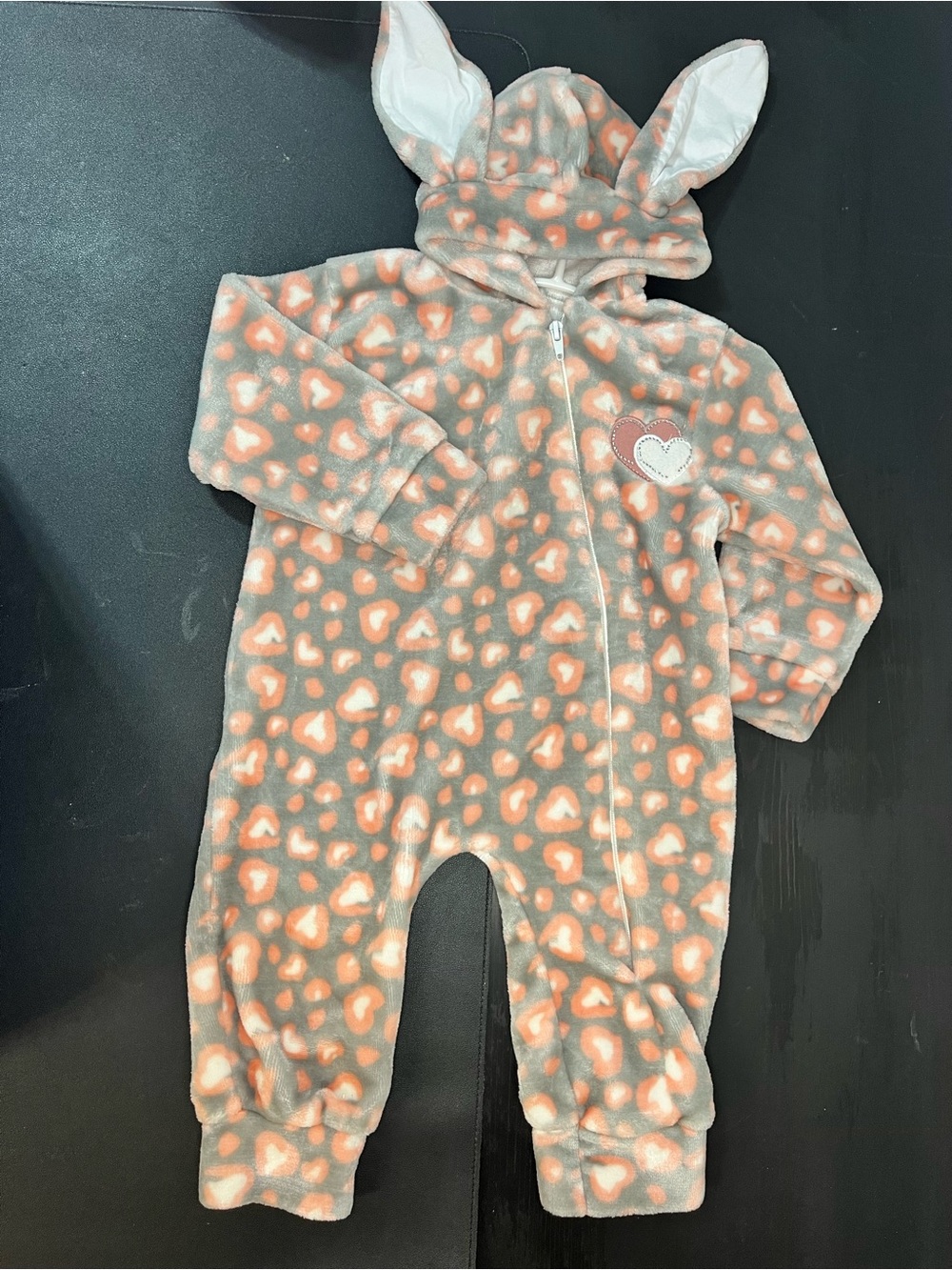100% Cotton Cozy Heart Print Hooded Footie for babies - Size 12 Months